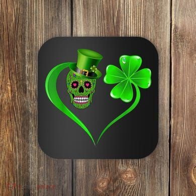 St Patricks Clover Skull Heart Funny St Patricks Day Coaster
