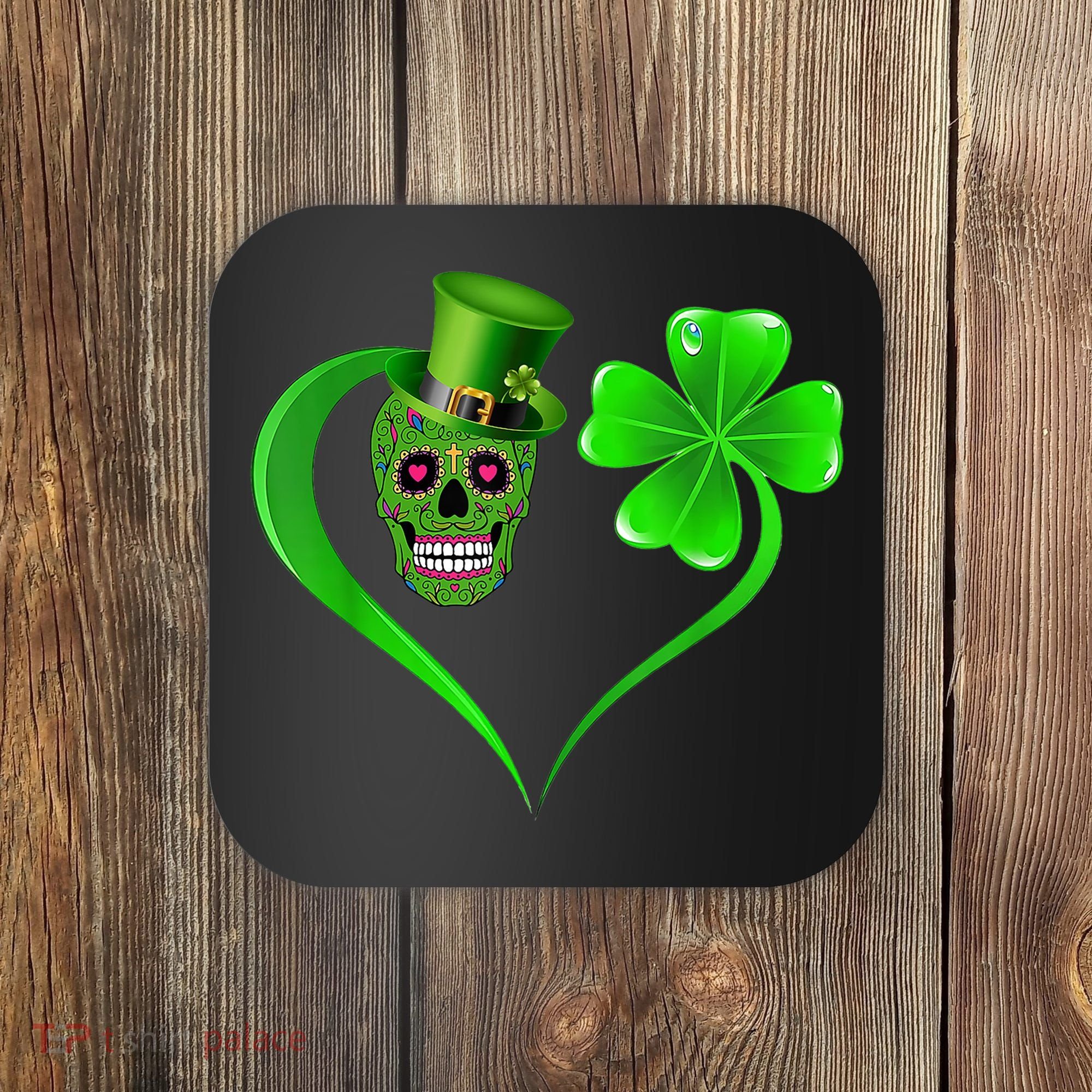 St Patricks Clover Skull Heart Funny St Patricks Day Coaster