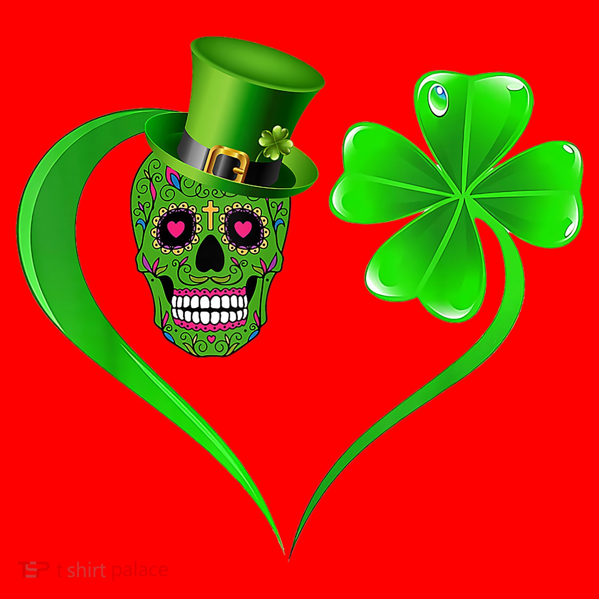 St Patricks Clover Skull Heart Funny St Patricks Day Santa Hat