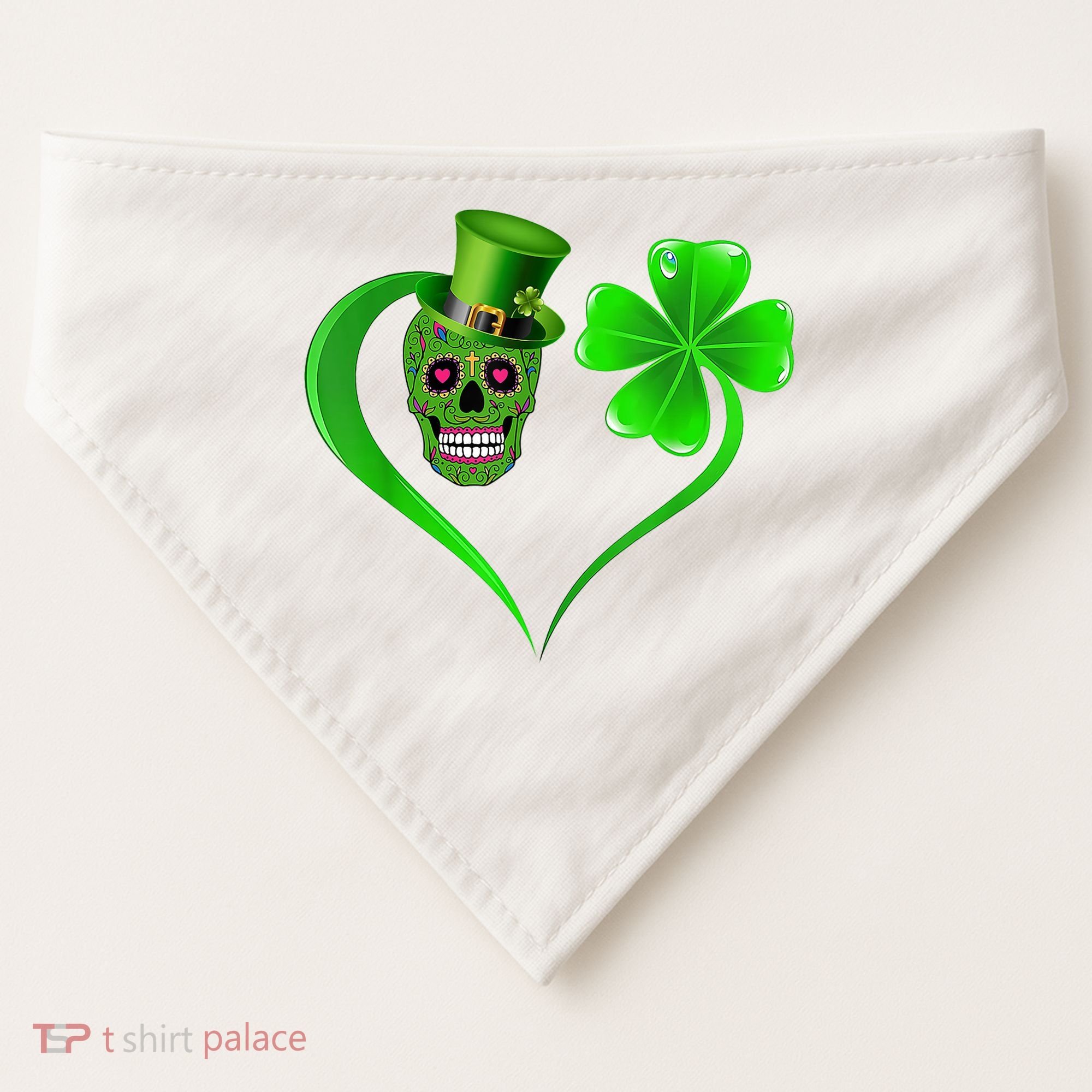 St Patricks Clover Skull Heart Funny St Patricks Day USA-Made Doggie Bandana