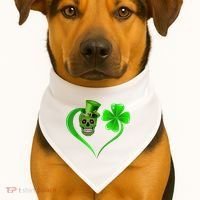 St Patricks Clover Skull Heart Funny St Patricks Day USA-Made Doggie Bandana thumb 1