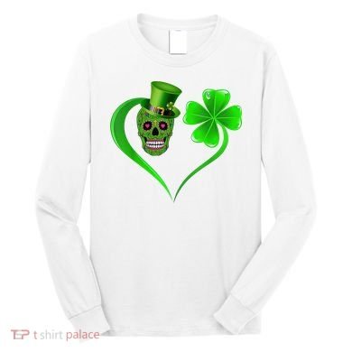 St Patricks Clover Skull Heart Funny St Patricks Day Long Sleeve Shirt