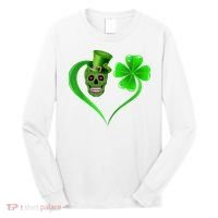 St Patricks Clover Skull Heart Funny St Patricks Day Long Sleeve Shirt thumb 0