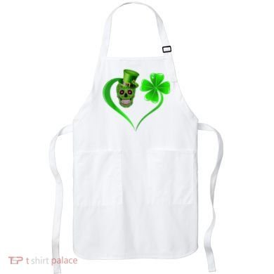 St Patricks Clover Skull Heart Funny St Patricks Day Apron