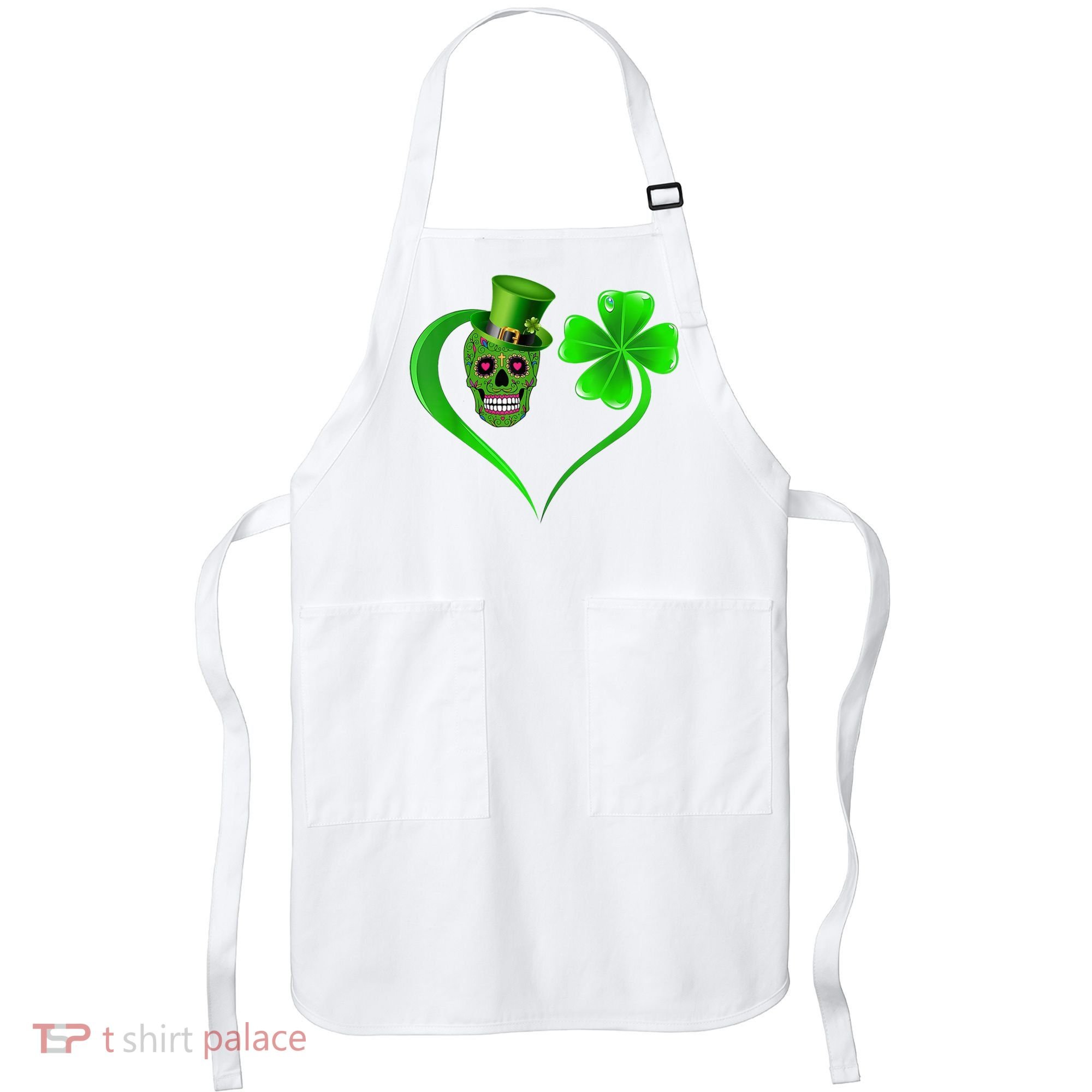 St Patricks Clover Skull Heart Funny St Patricks Day Apron
