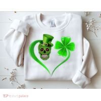 St Patricks Clover Skull Heart Funny St Patricks Day Sweatshirt thumb 2