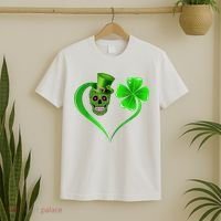 St Patricks Clover Skull Heart Funny St Patricks Day T-Shirt thumb 2