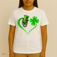 St Patricks Clover Skull Heart Funny St Patricks Day T-Shirt thumb 4