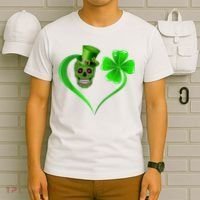 St Patricks Clover Skull Heart Funny St Patricks Day T-Shirt thumb 6