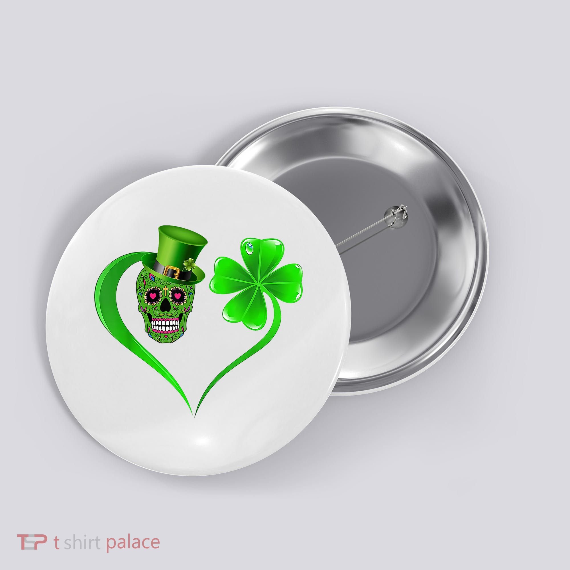 St Patricks Clover Skull Heart Funny St Patricks Day Button