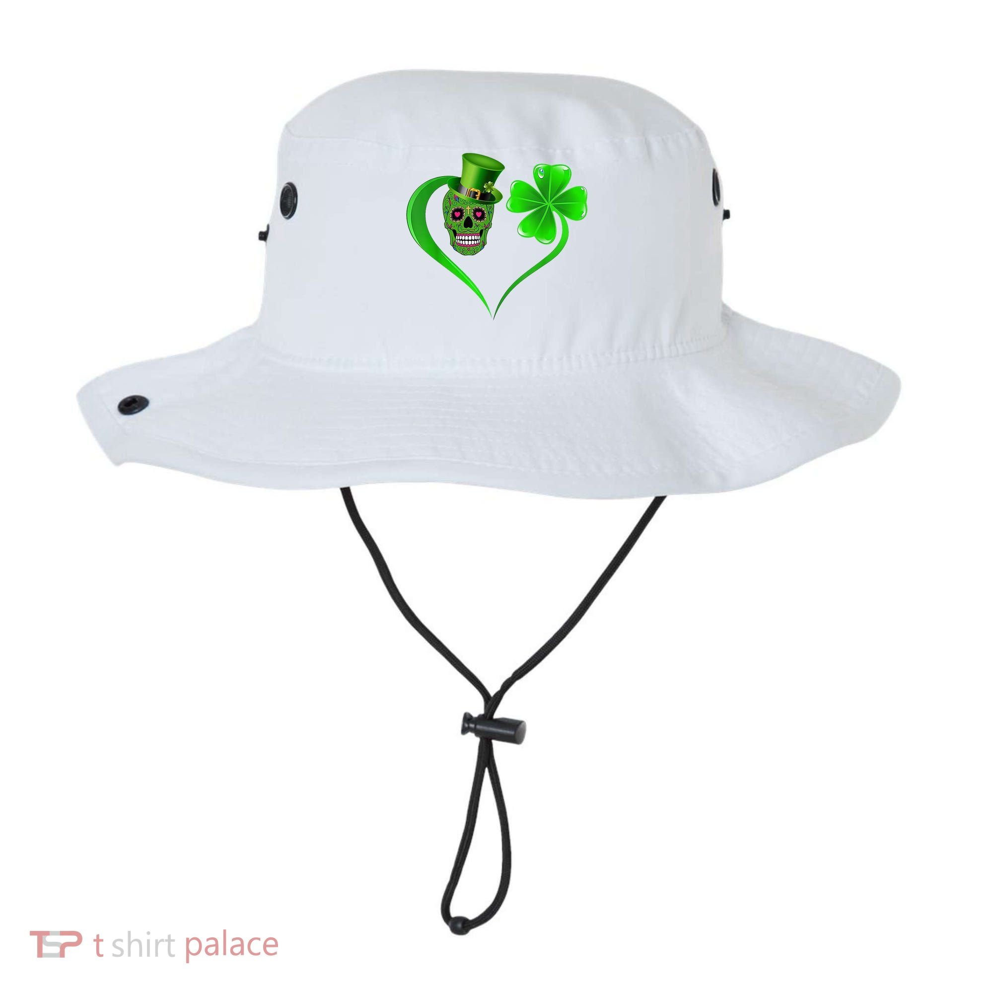 St Patricks Clover Skull Heart Funny St Patricks Day Bucket Hat