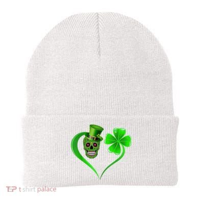 St Patricks Clover Skull Heart Funny St Patricks Day Beanie