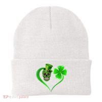St Patricks Clover Skull Heart Funny St Patricks Day Beanie thumb 0