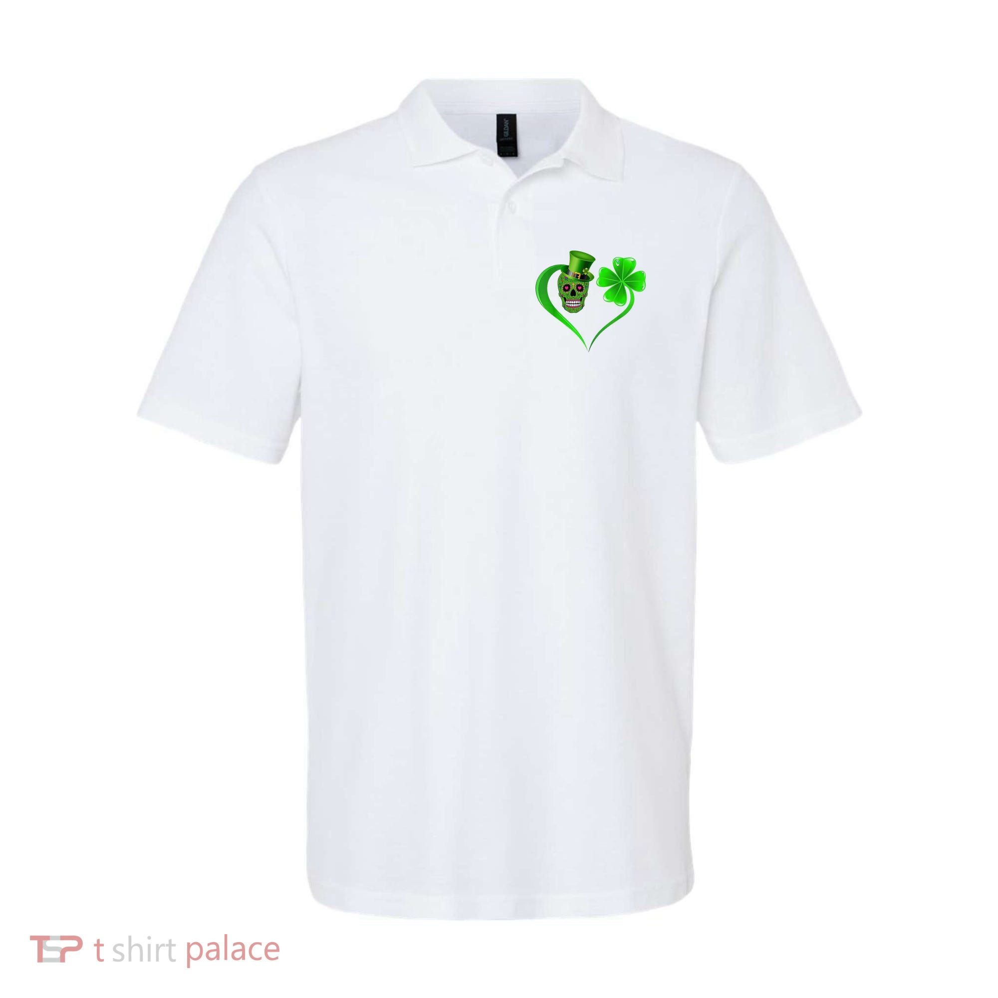 St Patricks Clover Skull Heart Funny St Patricks Day Polo