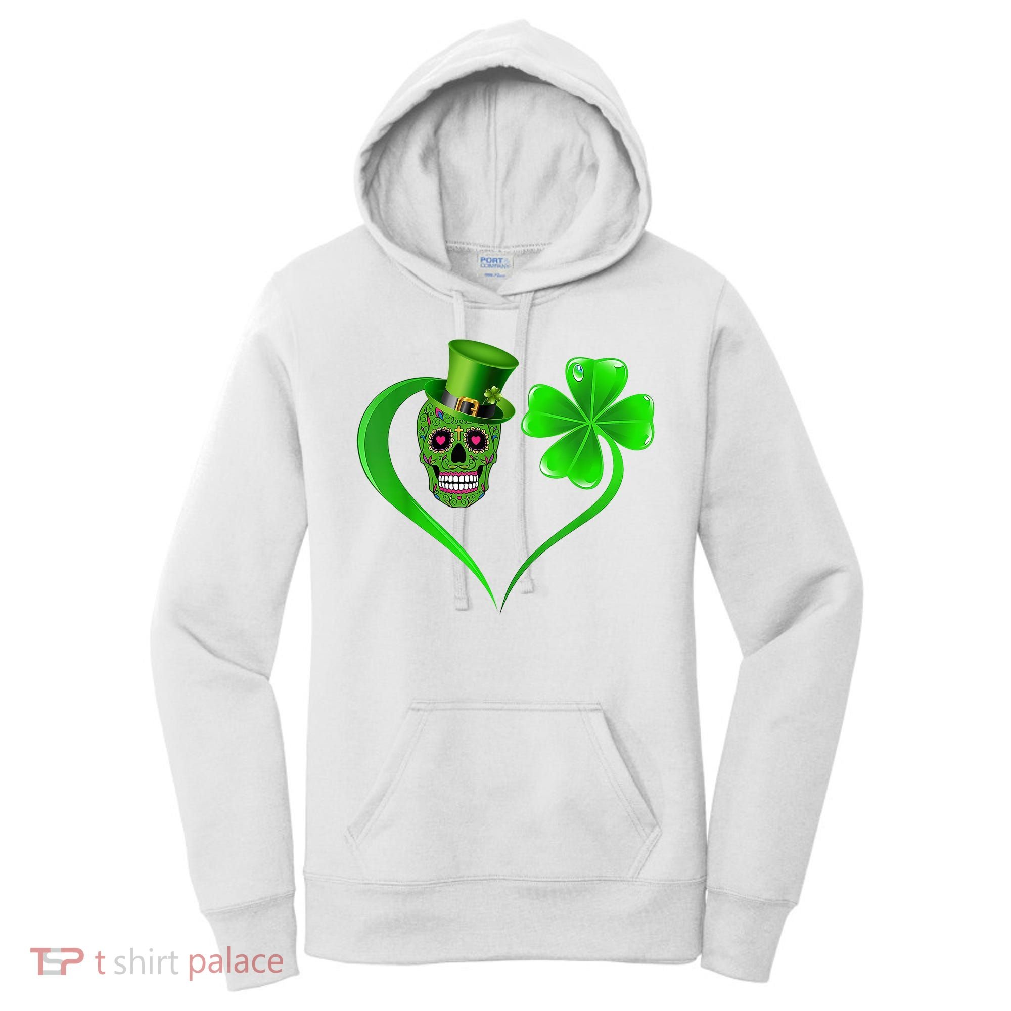 St Patricks Clover Skull Heart Funny St Patricks Day Women's Hoodie