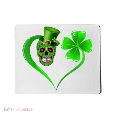 St Patricks Clover Skull Heart Funny St Patricks Day Mousepad