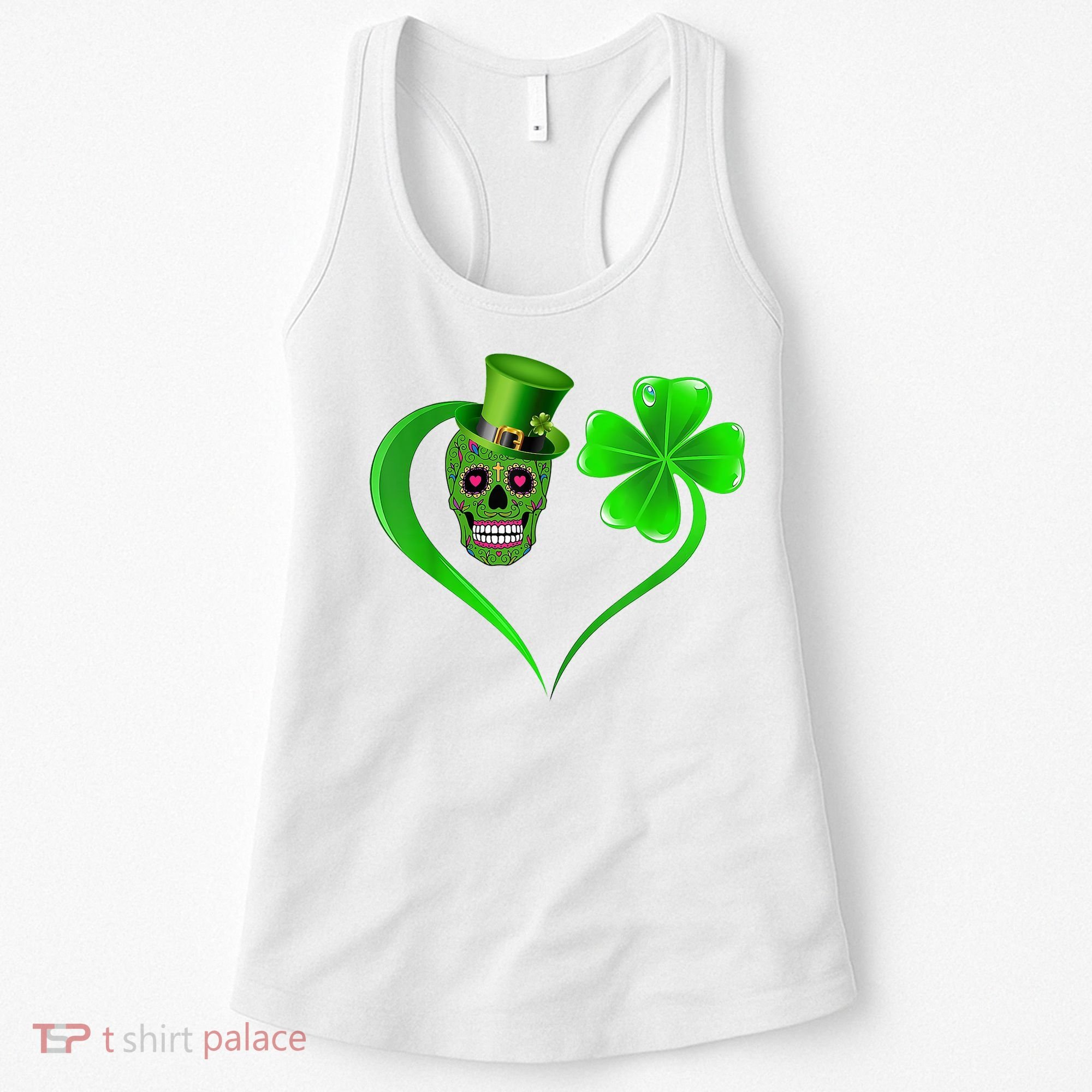 St Patricks Clover Skull Heart Funny St Patricks Day Women's Tank Top