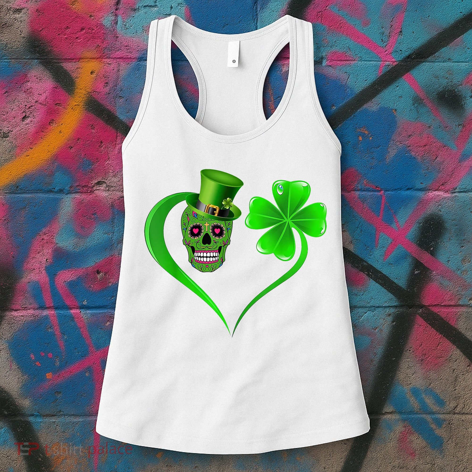 St Patricks Clover Skull Heart Funny St Patricks Day Women's Tank Top