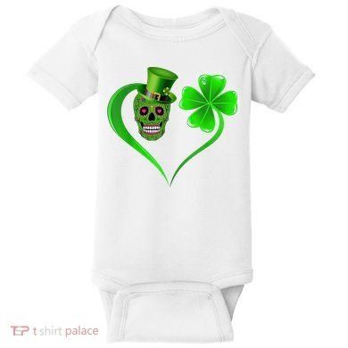 St Patricks Clover Skull Heart Funny St Patricks Day Baby Bodysuit