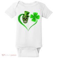 St Patricks Clover Skull Heart Funny St Patricks Day Baby Bodysuit thumb 0