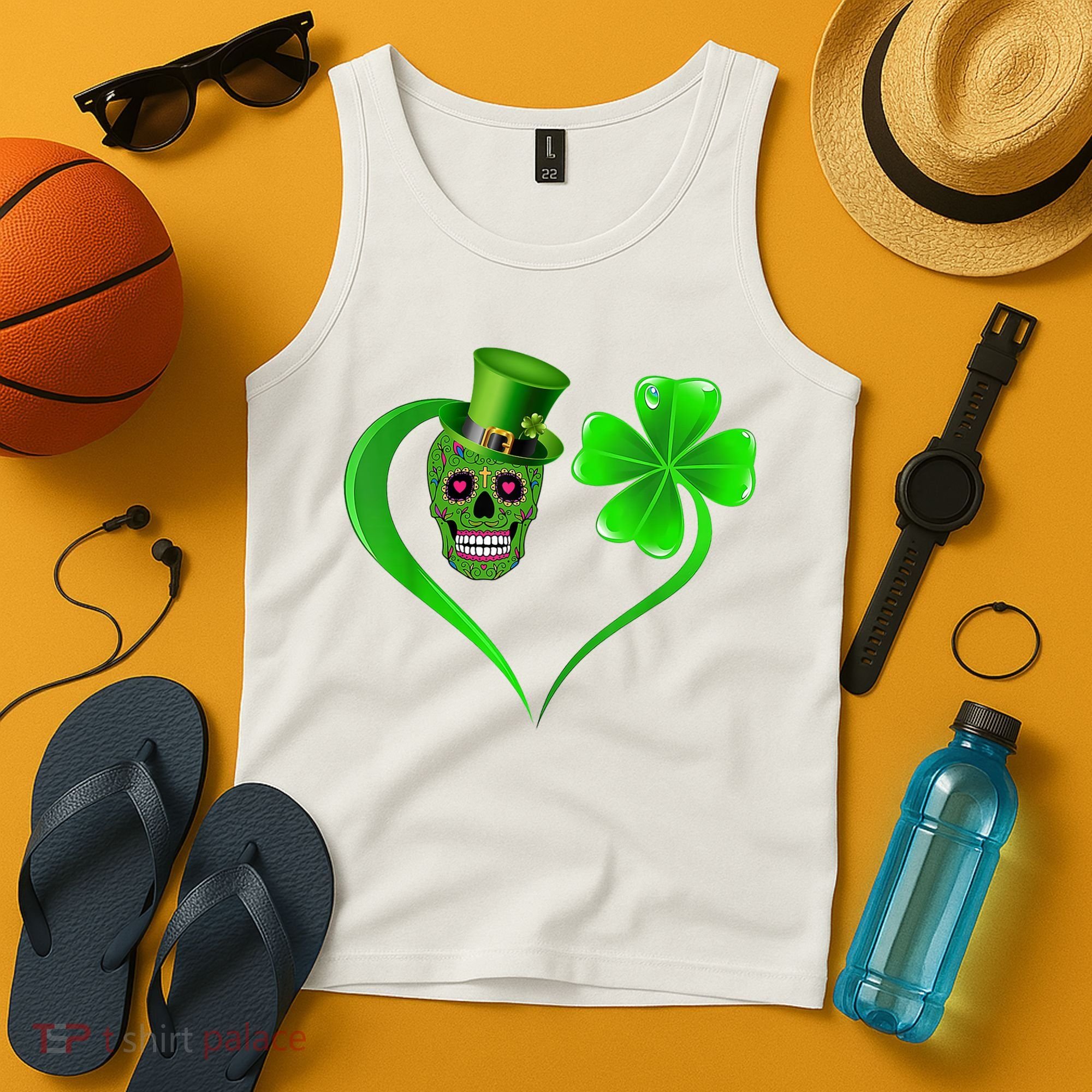 St Patricks Clover Skull Heart Funny St Patricks Day Tank Top