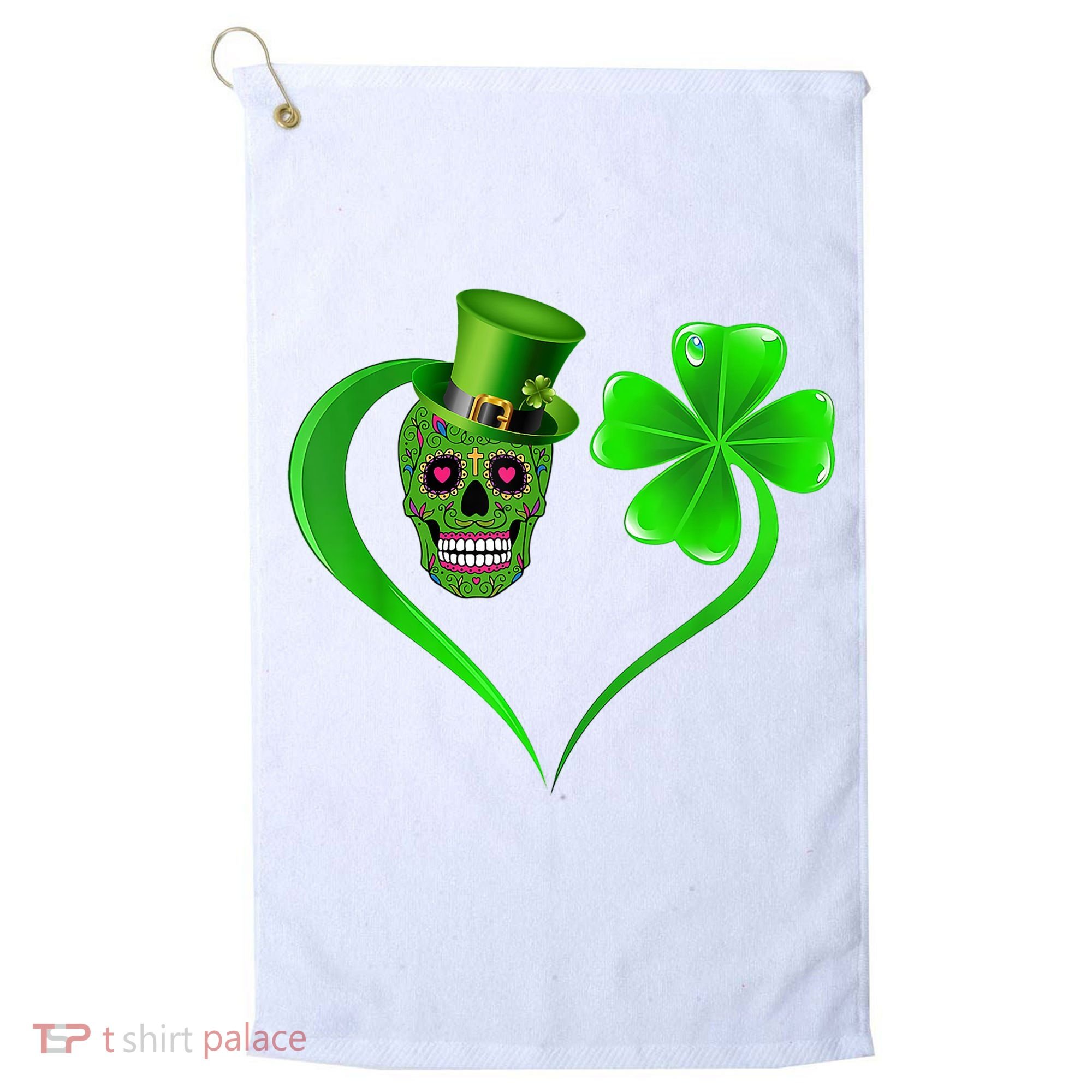 St Patricks Clover Skull Heart Funny St Patricks Day Golf Towel