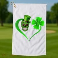 St Patricks Clover Skull Heart Funny St Patricks Day Golf Towel thumb 1