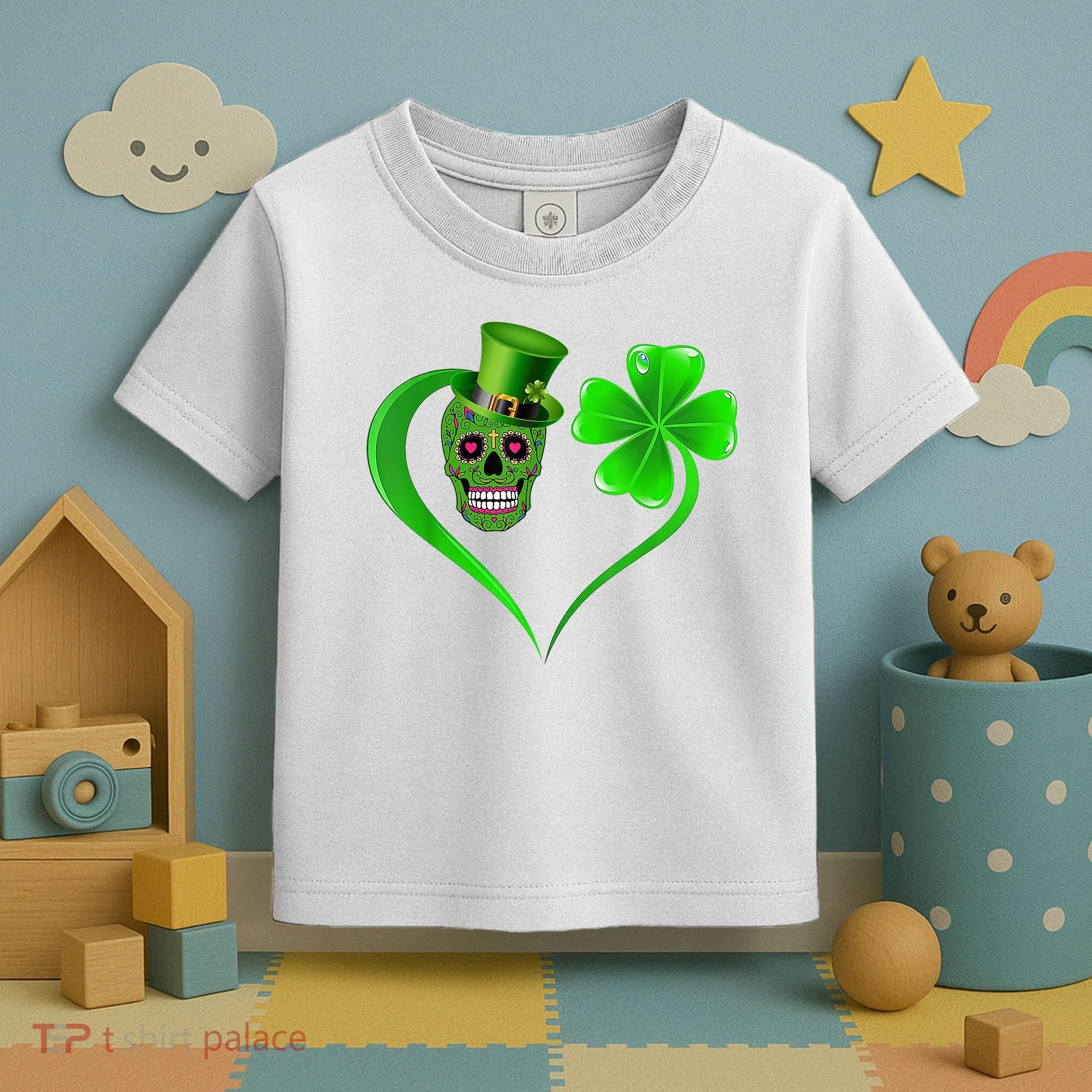 St Patricks Clover Skull Heart Funny St Patricks Day Toddler T-Shirt