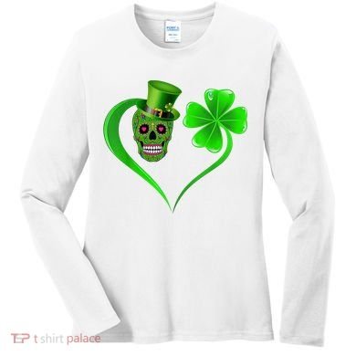 St Patricks Clover Skull Heart Funny St Patricks Day Women's Long Sleeve Shirt