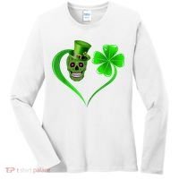 St Patricks Clover Skull Heart Funny St Patricks Day Women's Long Sleeve Shirt thumb 0