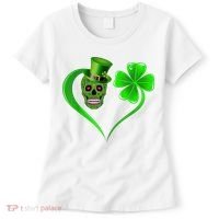 St Patricks Clover Skull Heart Funny St Patricks Day Women's T-Shirt thumb 0