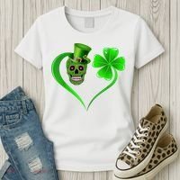 St Patricks Clover Skull Heart Funny St Patricks Day Women's T-Shirt thumb 3