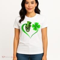 St Patricks Clover Skull Heart Funny St Patricks Day Women's T-Shirt thumb 4