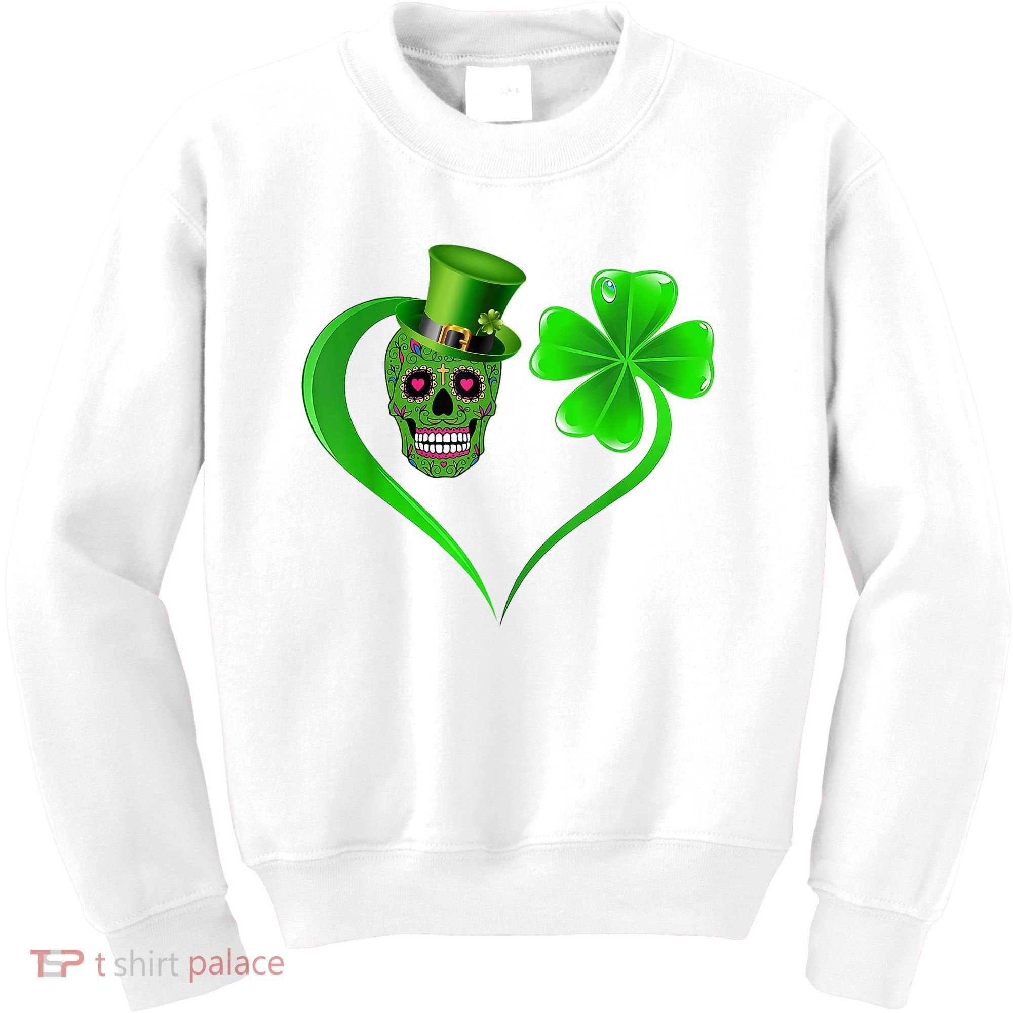 St Patricks Clover Skull Heart Funny St Patricks Day Kids Sweatshirt