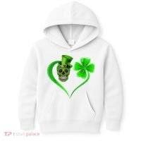 St Patricks Clover Skull Heart Funny St Patricks Day Kids Hoodie thumb 0
