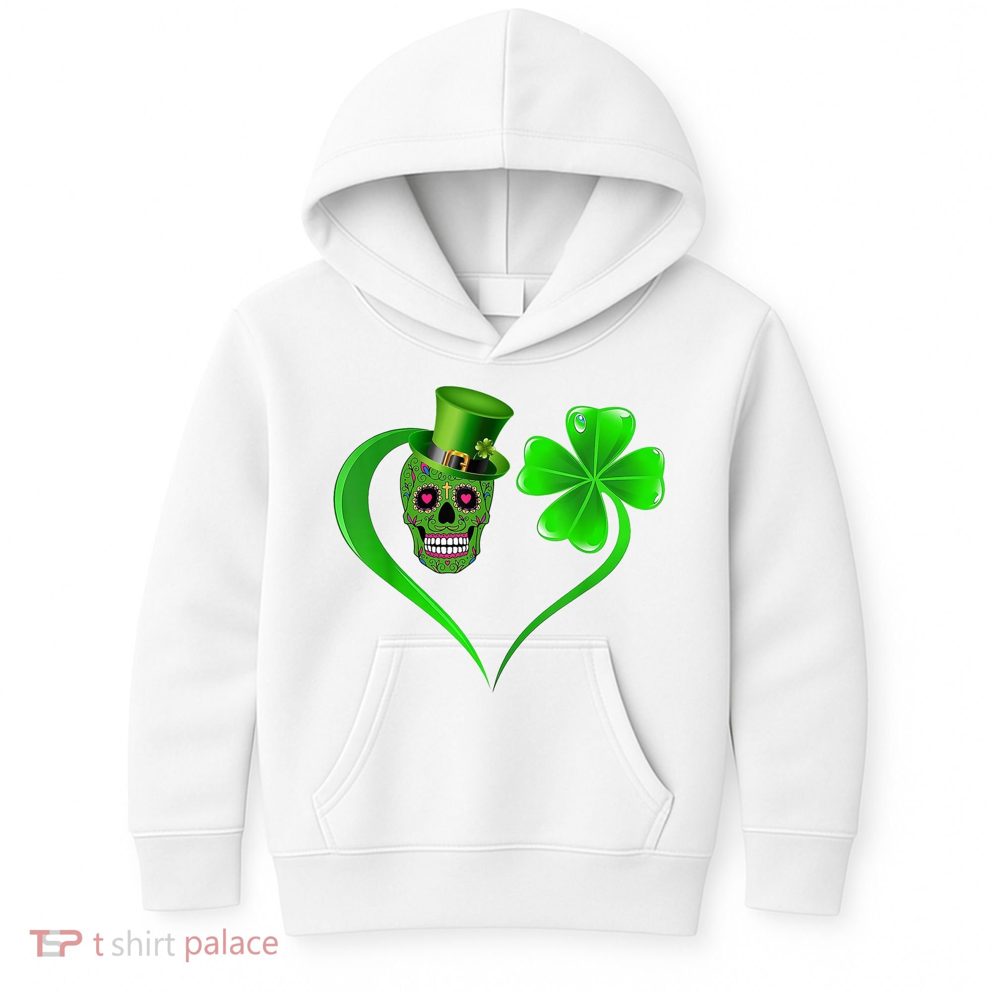 St Patricks Clover Skull Heart Funny St Patricks Day Kids Hoodie