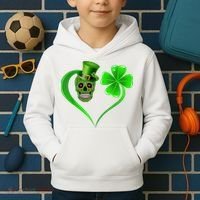 St Patricks Clover Skull Heart Funny St Patricks Day Kids Hoodie thumb 2