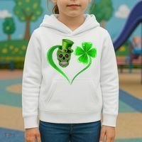 St Patricks Clover Skull Heart Funny St Patricks Day Kids Hoodie thumb 3