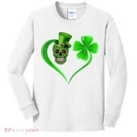 St Patricks Clover Skull Heart Funny St Patricks Day Kids Long Sleeve Shirt thumb 0