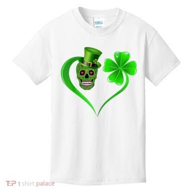 St Patricks Clover Skull Heart Funny St Patricks Day Kids T-Shirt