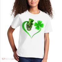 St Patricks Clover Skull Heart Funny St Patricks Day Kids T-Shirt thumb 2