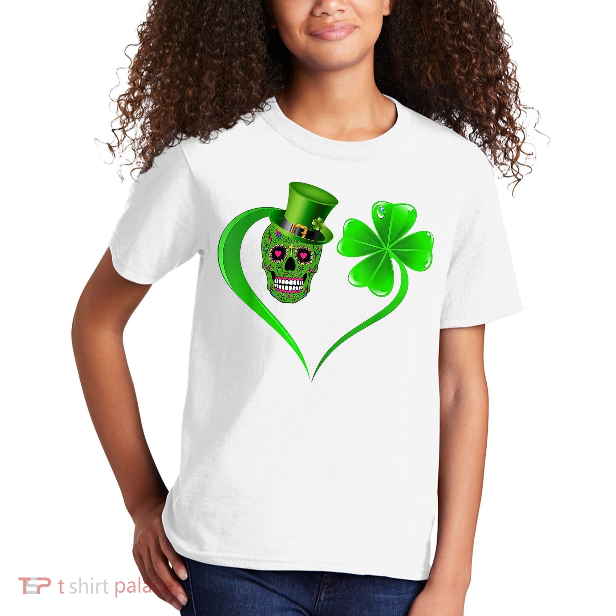 St Patricks Clover Skull Heart Funny St Patricks Day Kids T-Shirt