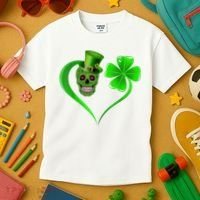 St Patricks Clover Skull Heart Funny St Patricks Day Kids T-Shirt thumb 3