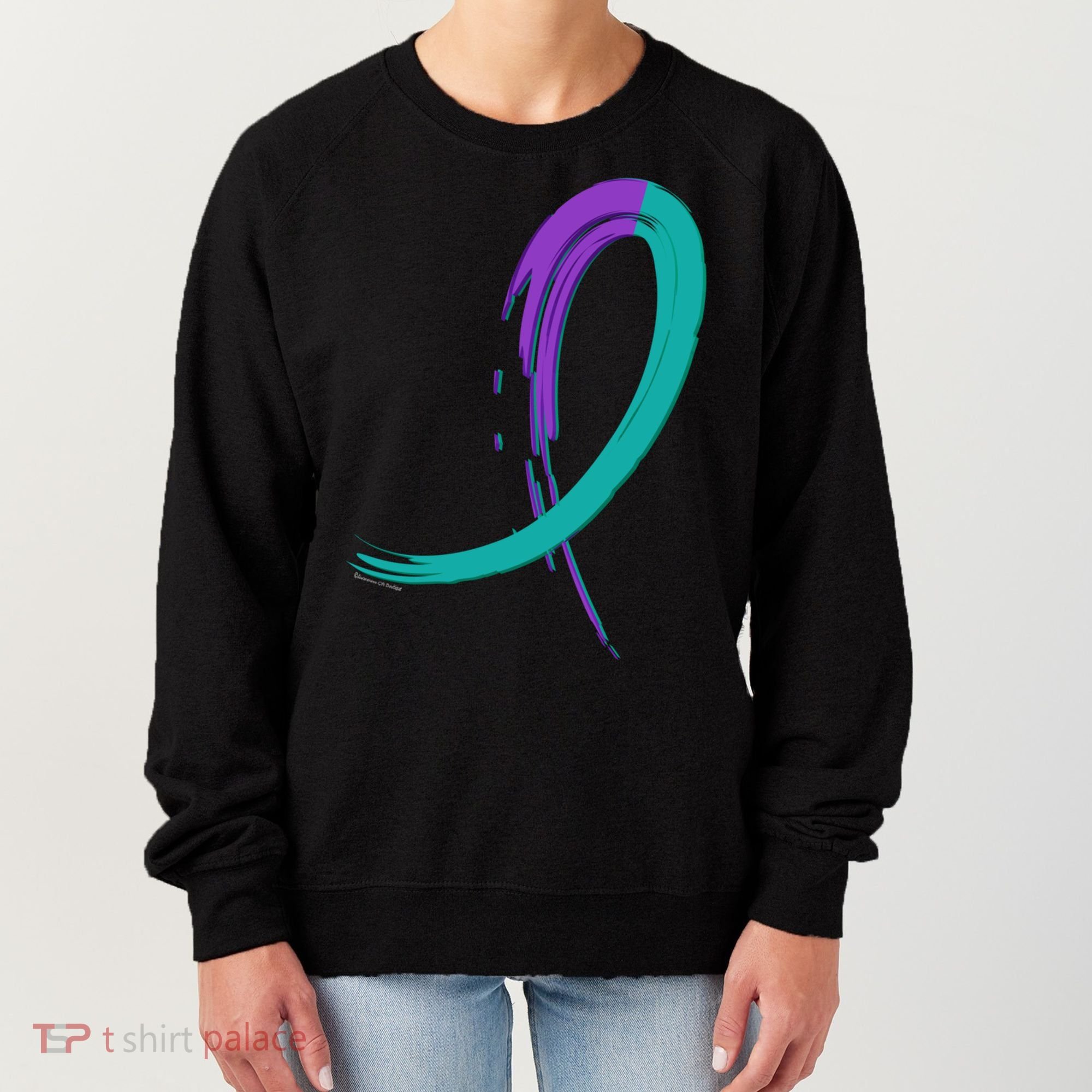 Suicide Prevention Cool Gift Purple And Teal Graffiti Ribbon Women's Sweatshirt