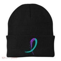 Suicide Prevention Cool Gift Purple And Teal Graffiti Ribbon Beanie thumb 0