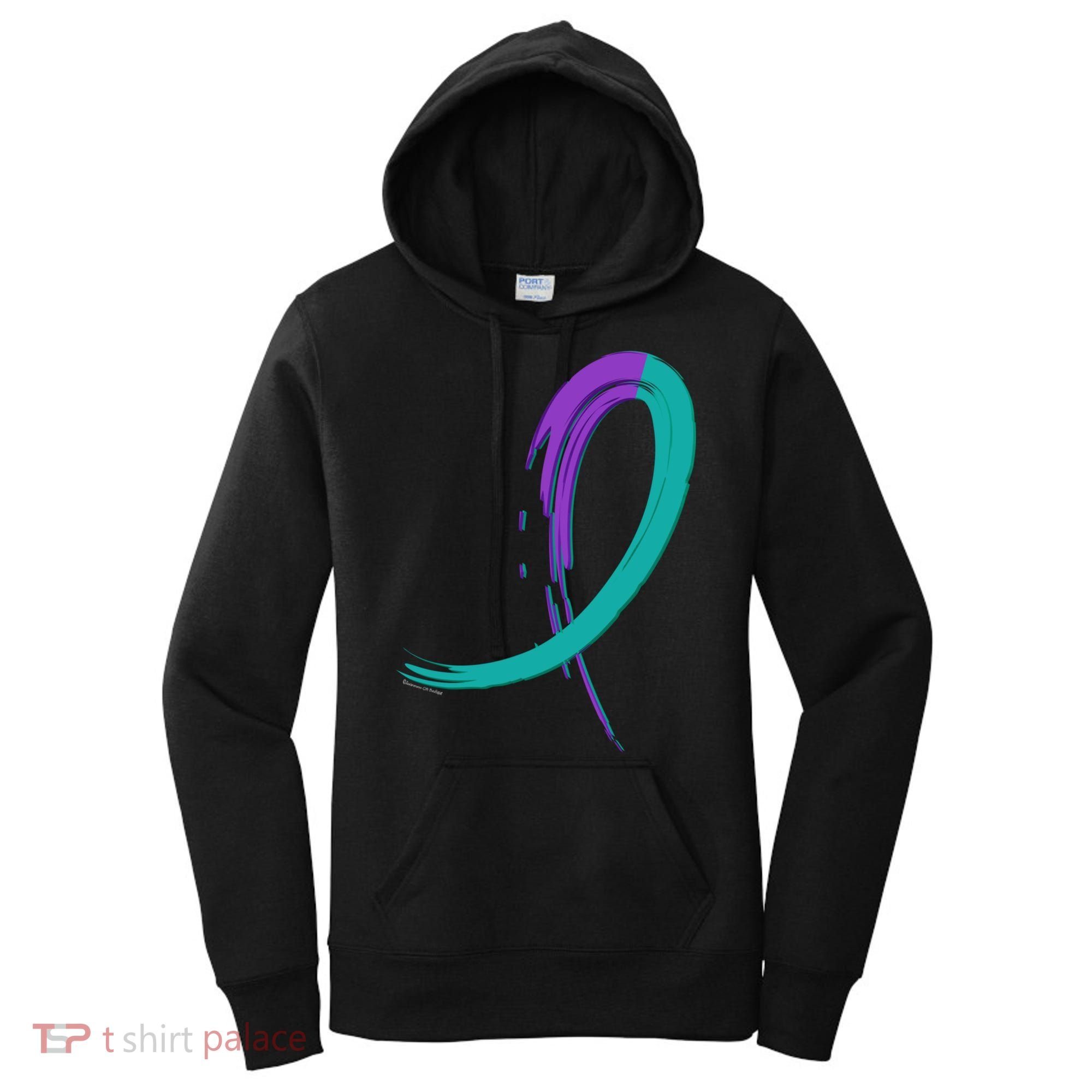 Suicide Prevention Cool Gift Purple And Teal Graffiti Ribbon Women's Hoodie