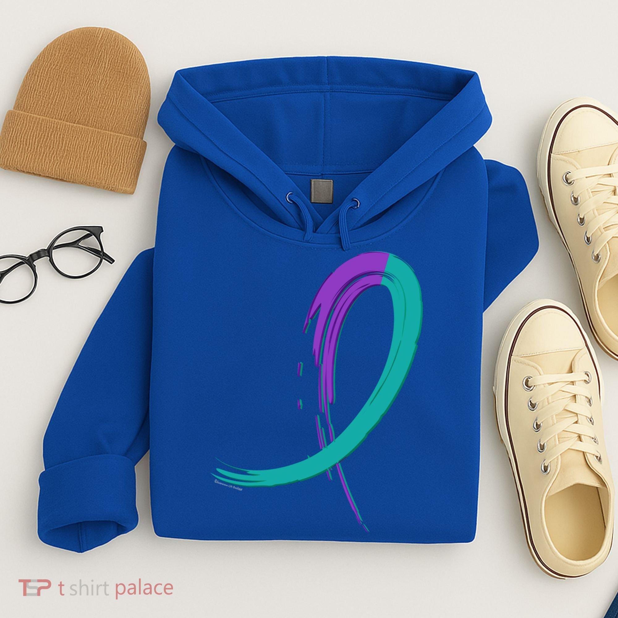 Suicide Prevention Cool Gift Purple And Teal Graffiti Ribbon Hoodie