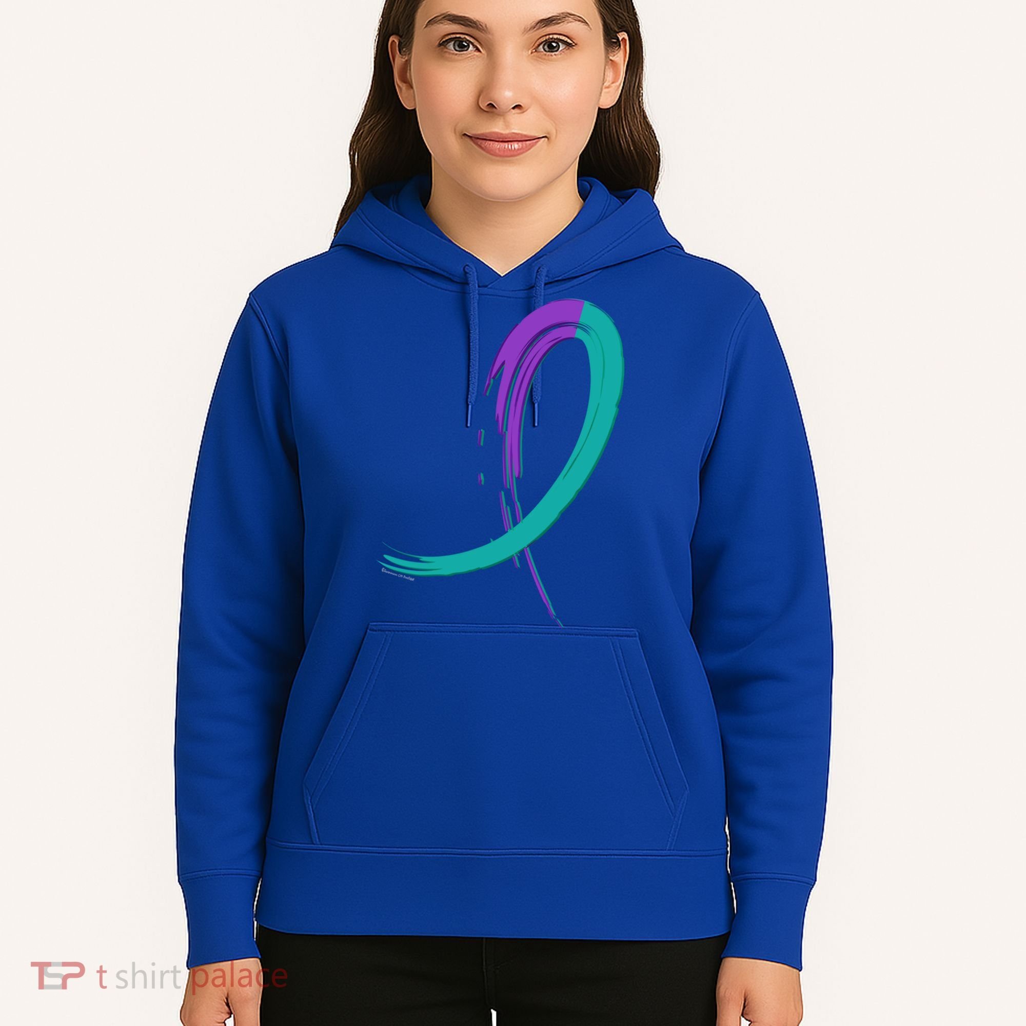 Suicide Prevention Cool Gift Purple And Teal Graffiti Ribbon Hoodie