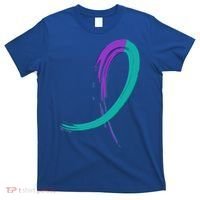 Suicide Prevention Cool Gift Purple And Teal Graffiti Ribbon T-Shirt thumb 0