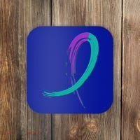 Suicide Prevention Cool Gift Purple And Teal Graffiti Ribbon Coaster thumb 0
